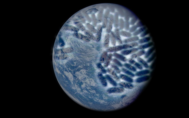 Die Erde aus der Sicht im Weltall. Auf ihr sind Spuren von Bakterien.