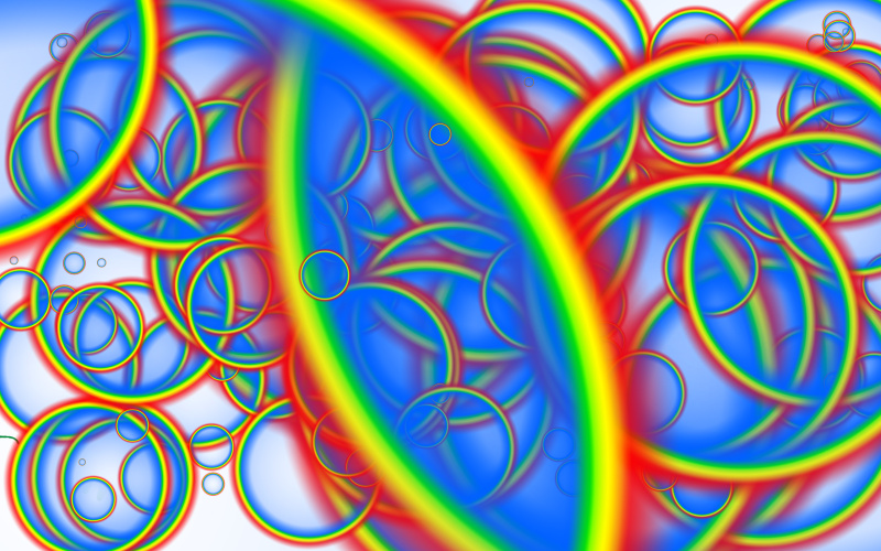 Ein abstraktes Photoshop-Gemälde aus regenbogenfarbenen Ringen.