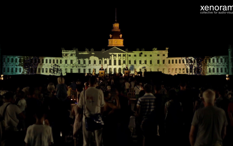 Videoprojektionen auf dem Karlsruher Schloss