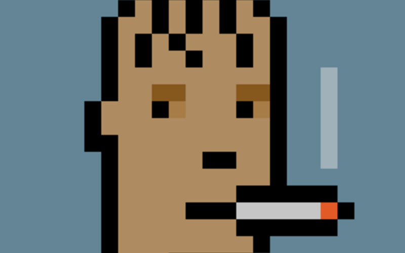 Kryptokunst: Ein illustriertes Gesicht im Pixel-Stil.