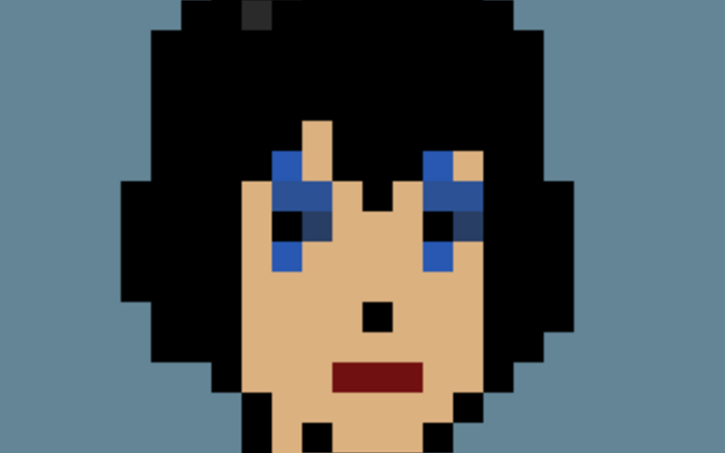 Kryptokunst: Ein illustriertes Gesicht im Pixel-Stil.