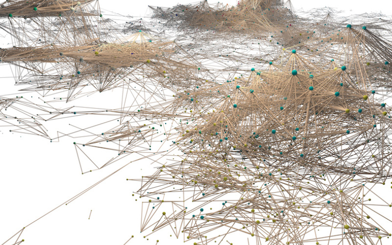 A visualisation of a network. It resembles a pile of matches spilled on the floor