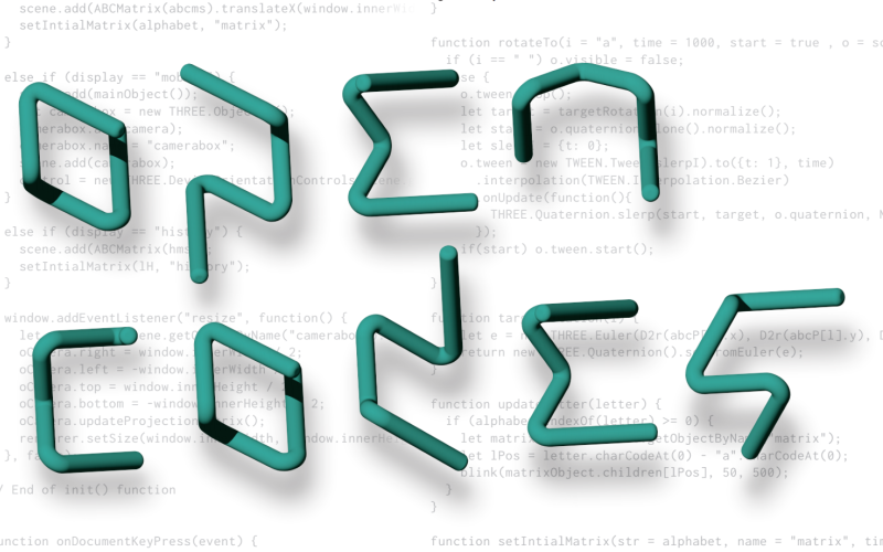 You can see the logo of "Open Codes" in turquoise color on white background with light gray code on it