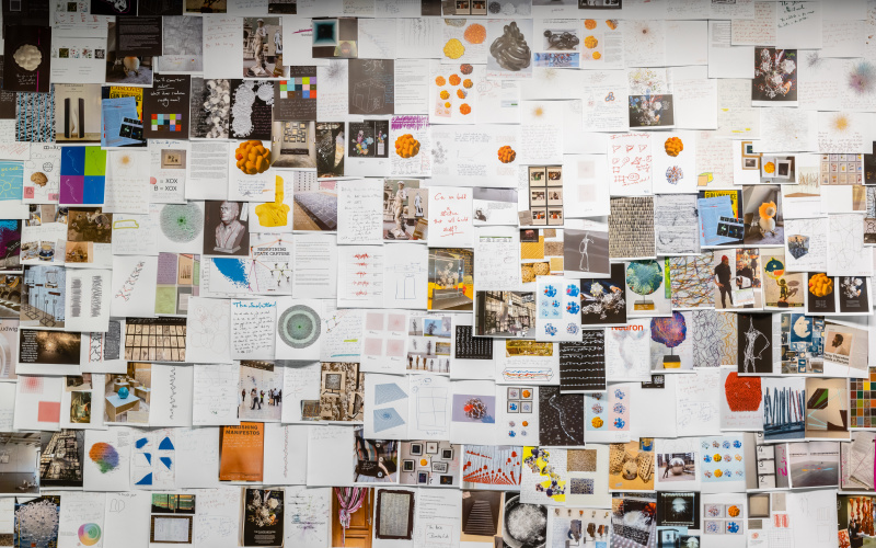 A wall full of sketches by Albert-László Barabási