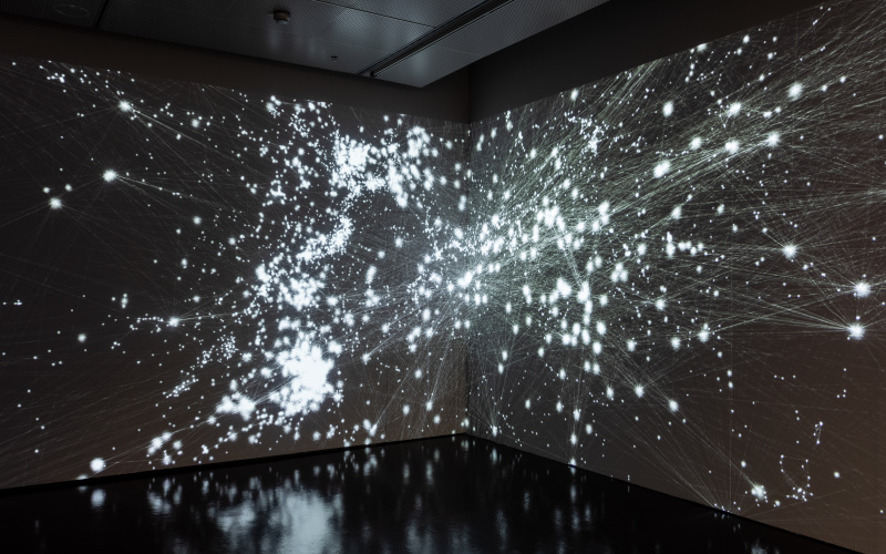 The network of the Cosmic Web, i.e. the universe as an invisible network of galaxies, is projected on the wall.