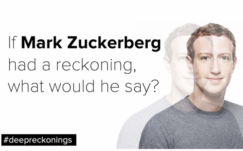 Bild von Mark Zuckerberg, daneben der Schriftzug "If Mark Zuckerberg had a reckoning, what would he say?"