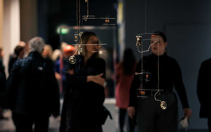 Mobile hangs in front of visitors.