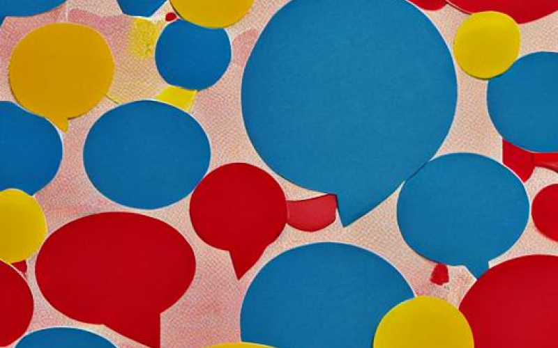 Lots of blue, red and yellow speech bubbles