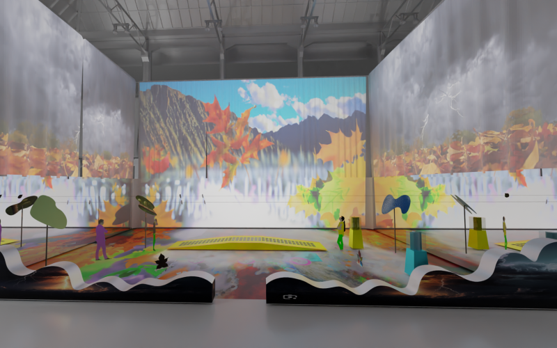 Ausstellungsraum mit drei Projektionsflächen