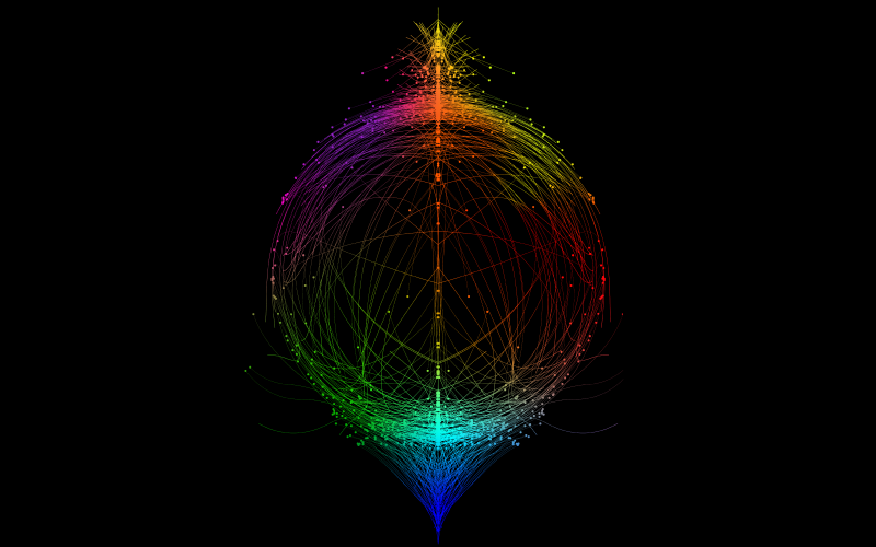 Eine Kugel aus bunten Linien vor einem schwarzen Hintergrund
