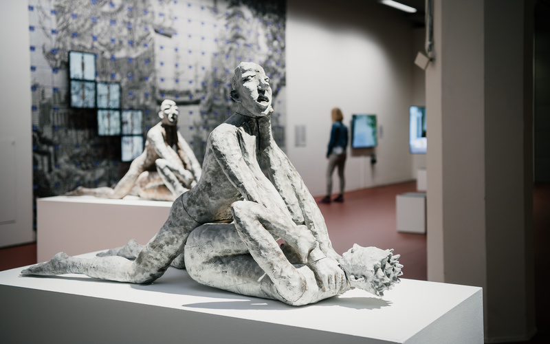 The sculpture made of cocoa mass represents a rape scene.