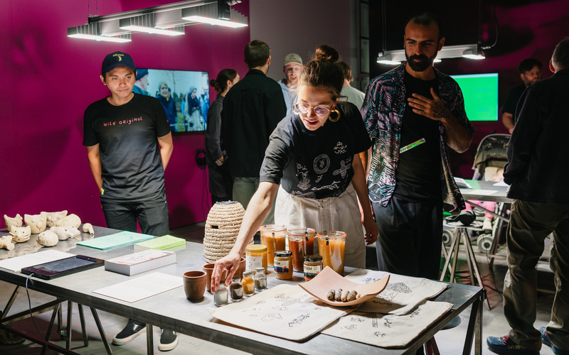 The picture shows an installation by the Bio Design Lab.