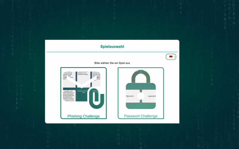 Bildschirmaufnahme der zwei Spiele zu Phishing und Passwortsicherheit