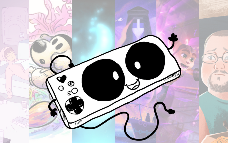 Bilder verschiedener Videospiele, darüber ein Gamepad im Comic-Style