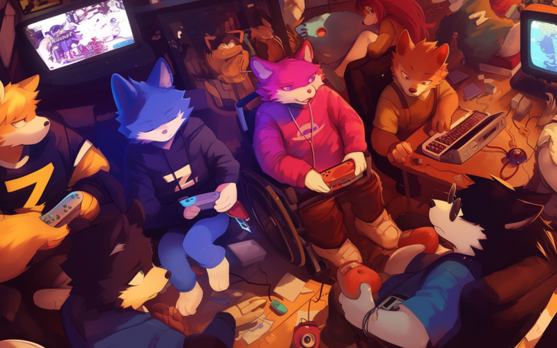 Tiere im Comicstil spielen Videogames