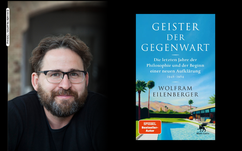 Zu sehen ist das Portraitfoto einer Person mit Brille und ein Buchcover.