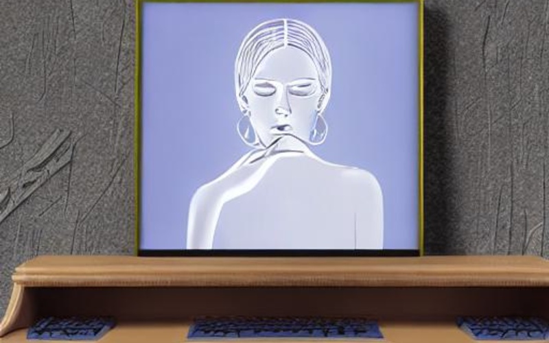Schreibtisch mit Bildschirm und Portrait einer Frau