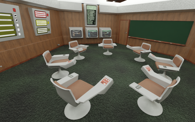 Grafische Animation des Operations Room vom Projekt Cybersyn