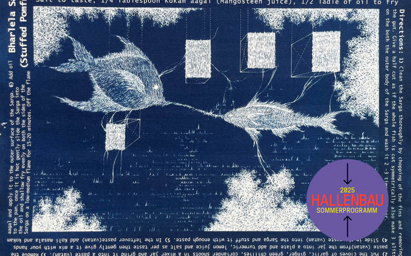 A blue cyanotype (print) of fish.