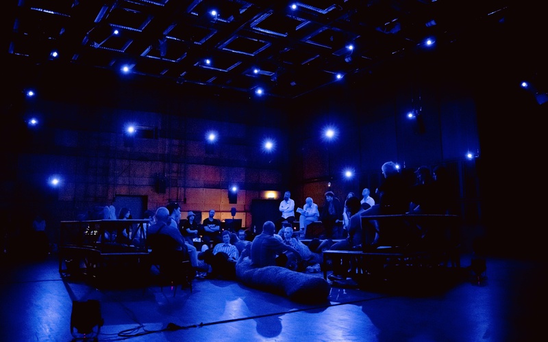 Image of a room illuminated in blue.