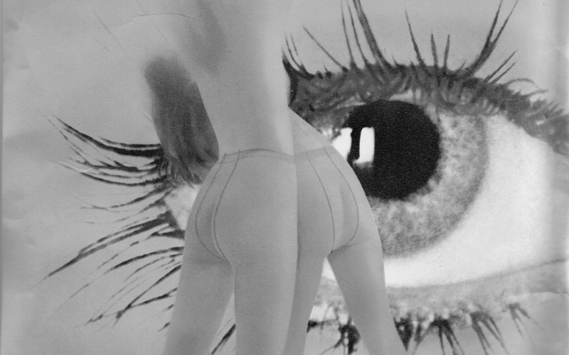 Ein blaues Auge und Frauen in Feinstrumpfhosen