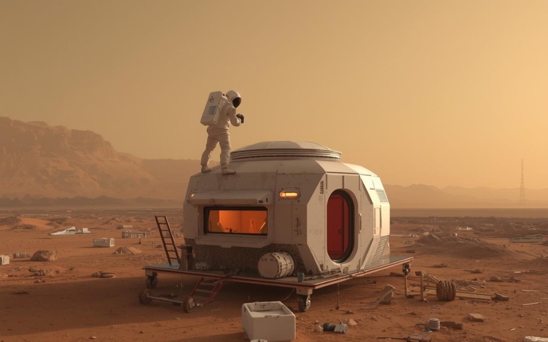 The image shows an AI-generated image of a person on Mars. 