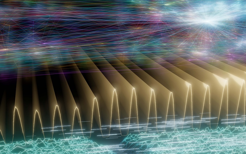Eine stilisierte Landschaft aus neonfarbenen Linien.