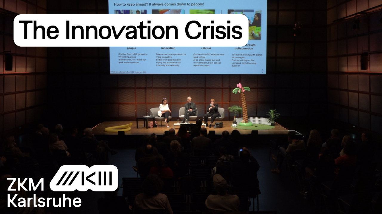 Colette Rückert-Hennen (Vorstandsmitglied der EnBW) und Alistair Hudson (Direktor des ZKM | Karlsruhe) im Dialog