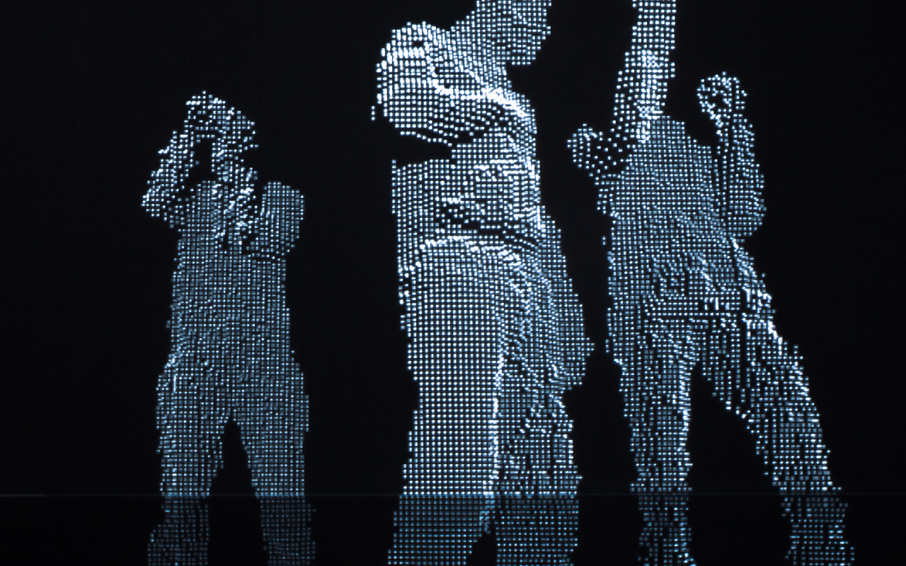 Menschenformen aus silbernen Pixeln