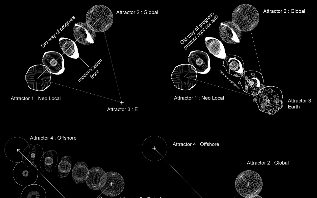Abstrahierte Karte in schwarz-weiß zur Ausstellung »Critical Zones« von Bruno Latour.