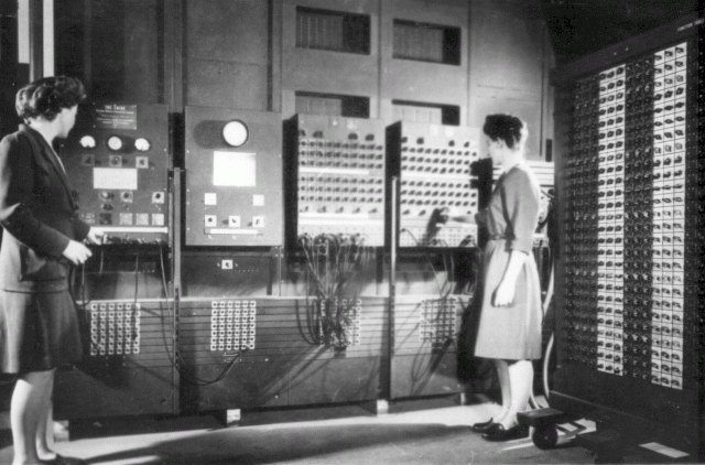 The »ENIAC«'s main control panel at the Moore School.