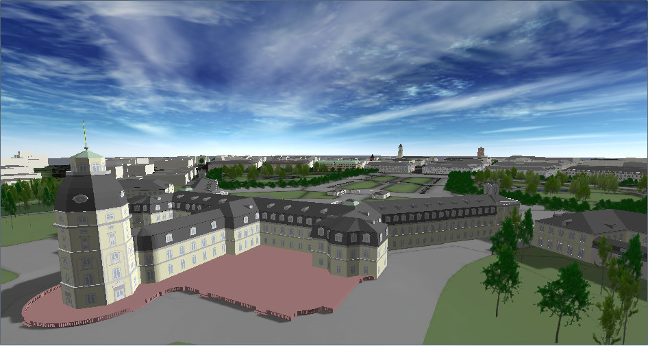 Eine virtuelle Ansicht der Rückseite des Karlsruher Schlosses