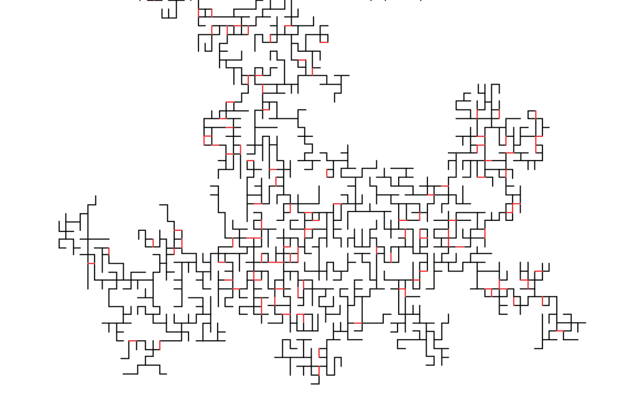 Ein Netzwerk von roten und schwarzen Linien, die in rechten Winkeln verlaufen.