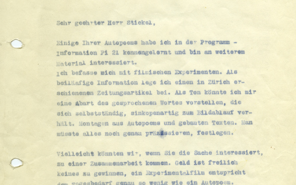 Otto Beckmann: Letter to Gerhard Stickel