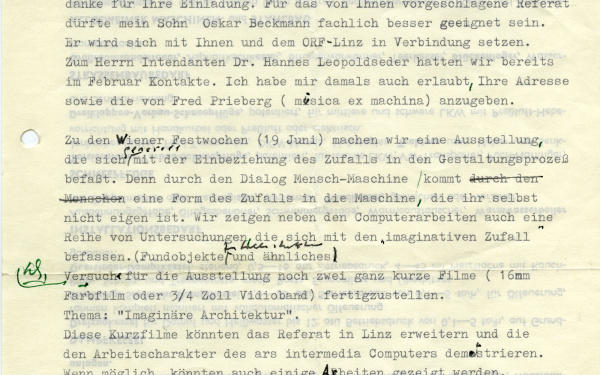 Otto Beckmann: Letter to Herbert W. Franke