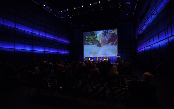 View from the perspective of the audience towards the stage of the Media Theater.