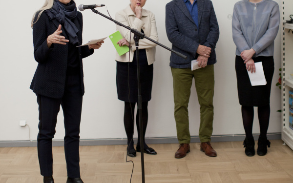 Christiane Riedel, Managing Director of ZKM, speaks at the opening in Tallinn