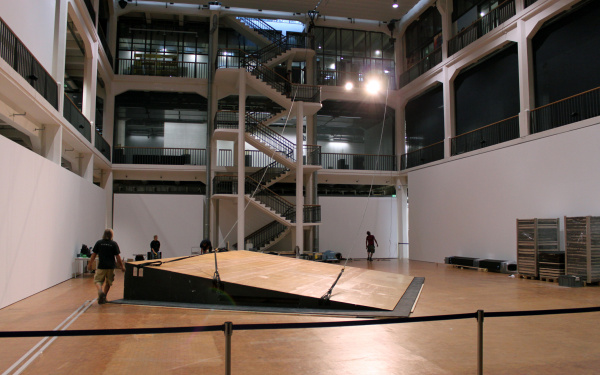 A ramp stands in the middle of an atrium