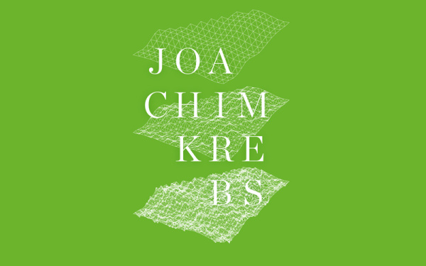 The graphic shows the inscription Joachim Krebs as well as three lattice structures on a grass-green background