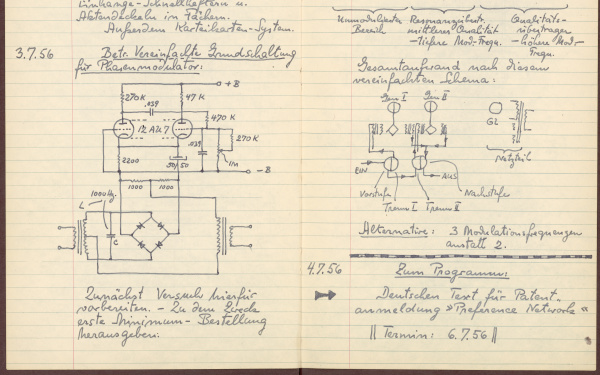 Excerpts from the notebooks of Harald Bode with sketches and drawings.