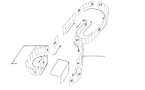 Drawing: cheme of arrangement of Warburg's panels in the exhibition at ZKM | Karlsruhe