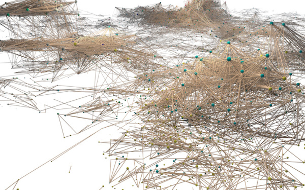 Eine Visualisierung eines Netzwerks. Sie ähnelt einem Haufen auf dem Boden verschütteter Streichhölzer