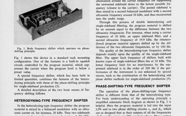 Harald Bode und Robert Moog: »A High-Accuracy Frequency Shifter for Professinal audio Applications [Ein hochpräziser Klangumwandler für professionelle Audioanwendungen]« (1972)