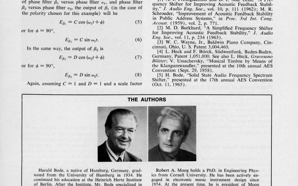 Harald Bode und Robert Moog: »A High-Accuracy Frequency Shifter for Professinal audio Applications [Ein hochpräziser Klangumwandler für professionelle Audioanwendungen]« (1972)