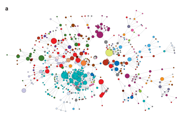A network of different diseases represented by interconnected dots in different colours