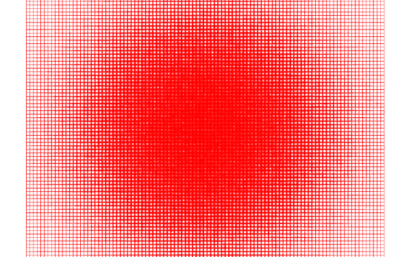 2D square of red grid lines condensing towards the centre in the shape of a circle