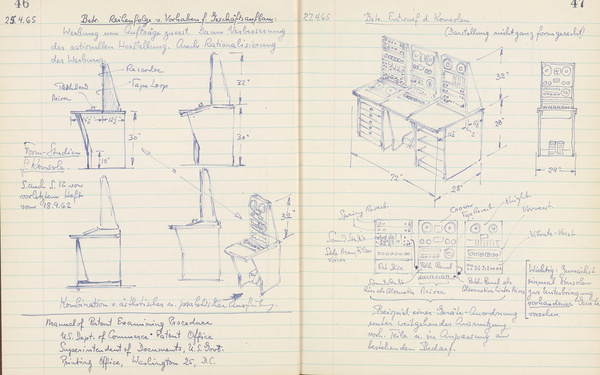 The picture shows two pages with notes and sketches by Harald Bode.
