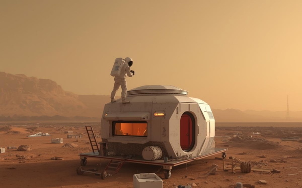 Zu sehen ist ein KI-generiertes Bild, das eine Person auf dem Mars zeigt. 
