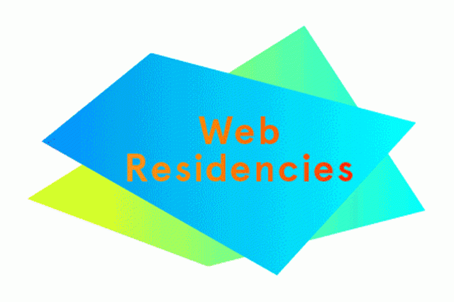 Brightly colored triangles rotate around the lettering "Web residencies"