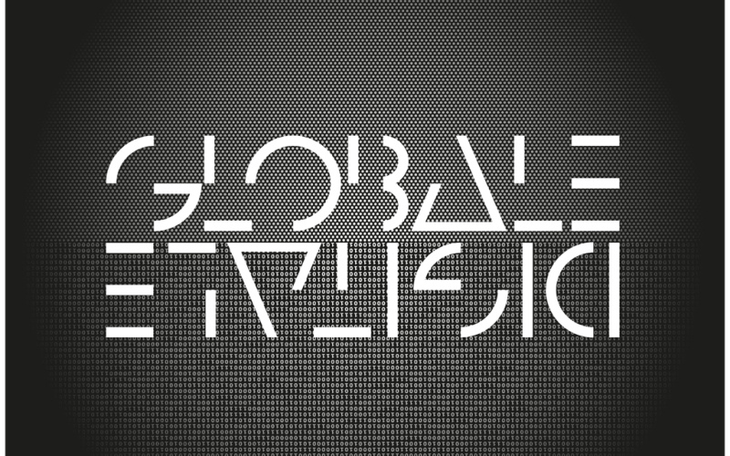 White letters on black ground: GLOBALE and upside-down DIGITALE